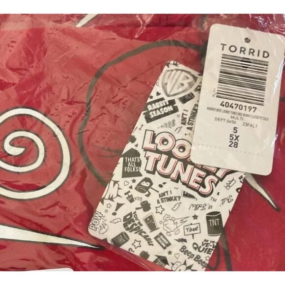 Looney Tunes +5 Red/Black Crew Bugs Bunny Split Graphic Short Sleeve T-Shirt - Picture 6 of 6